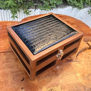 Handmade Linden Wood Watch Box: Calf Leather, Goatskin Suede - 6 Watch Storage