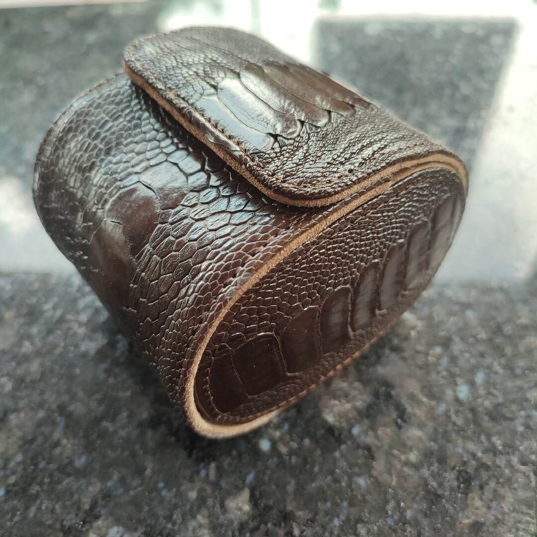 Luxury Ostrich Leather Travel Watch Roll Case Exotic Leather