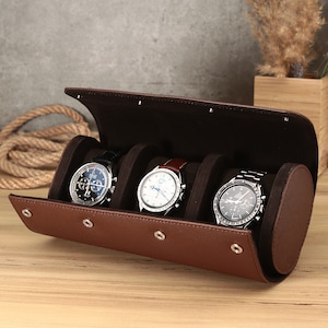 Custom leather watch roll / Personalised watch travel case / Watch box organizer / bronze anniversary gift / Luxury travel watch roll