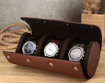 Custom leather watch roll / Personalised watch travel case / Watch box organizer / bronze anniversary gift / Luxury travel watch roll