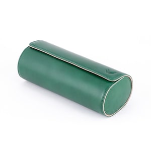 Veg tan leather handmade travel green watch roll case in emerald green, Custom natural tanned watch box 3, Vegetable tanned watch box