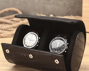 Custodia per orologio in pelle / Custodia per orologio in pelle personalizzata / Custodia da viaggio per 2 orologi / Custodia per orologio da uomo / Custodia per orologio da viaggio