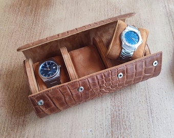 Travel watch roll case for men / Single watch box / Croc embossed luxury watch storage organizer / watch pouch / travel watch case