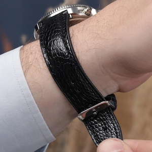 Black Ostrich Leather Watch Strap: Quick Release, Stainless Steel Buckle