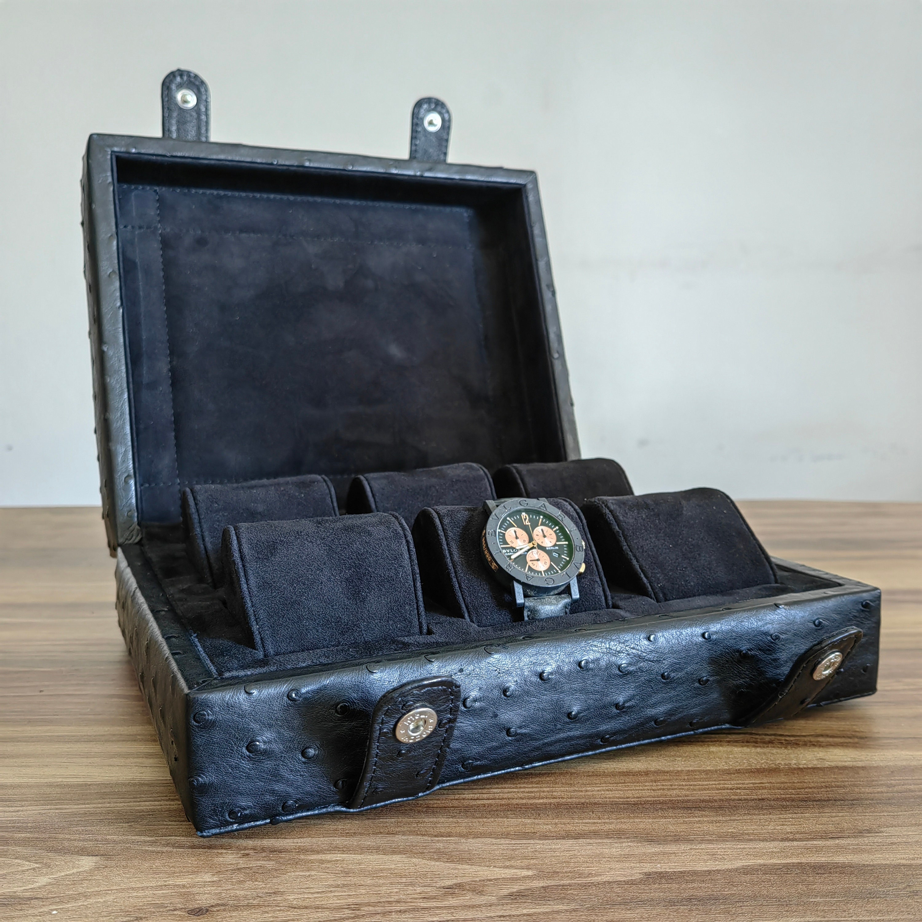 Navy blue crocodile watch box - Luxury leathergoods
