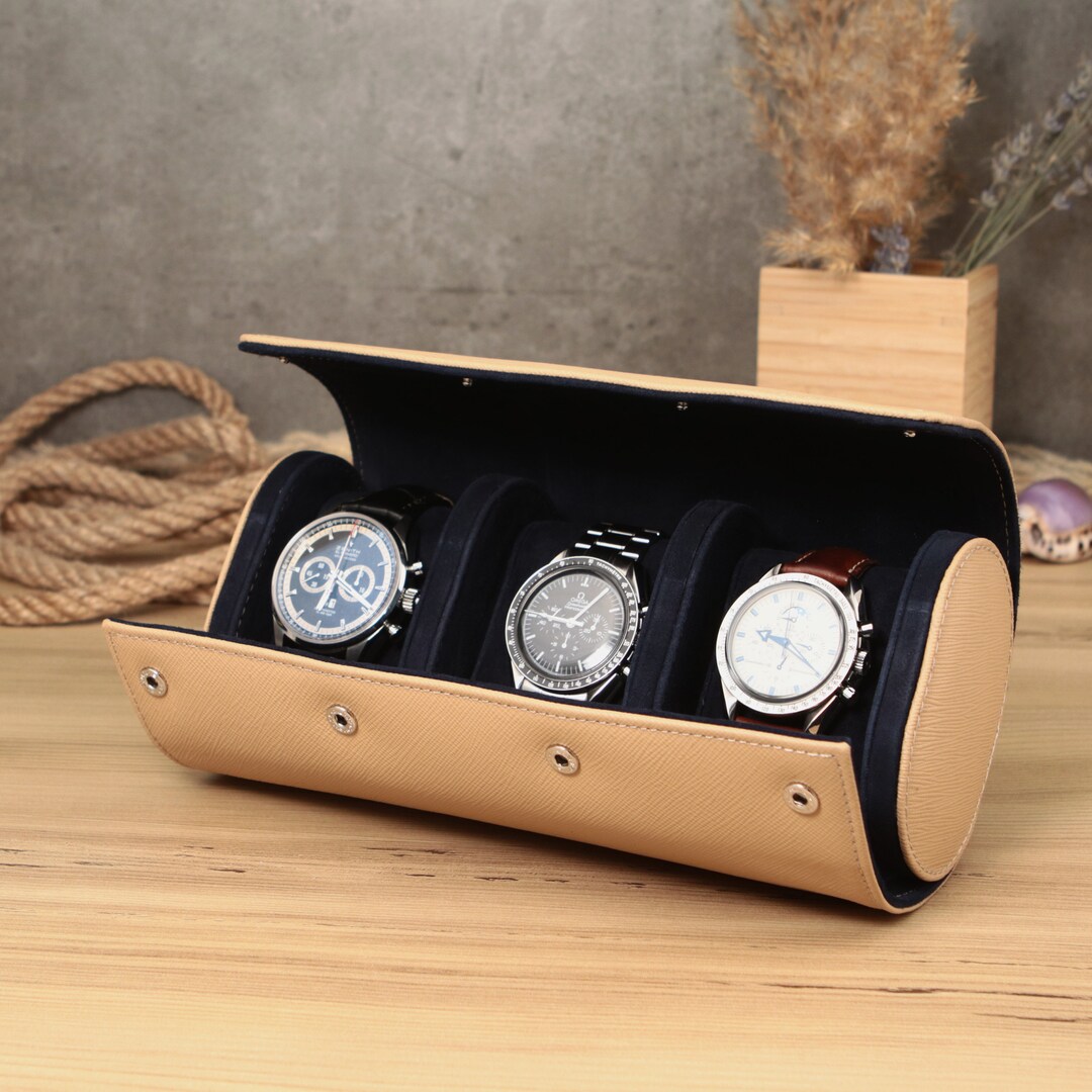 Handmade Leather Watch Roll in Beige / Leather Watch Case for Etsy