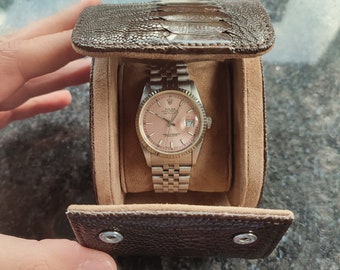 Luxury Ostrich Leather Travel Watch Roll Case Exotic Leather