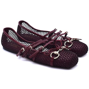 GUCCI bordeaux leather mesh ballerinas size 37EU - 4UK