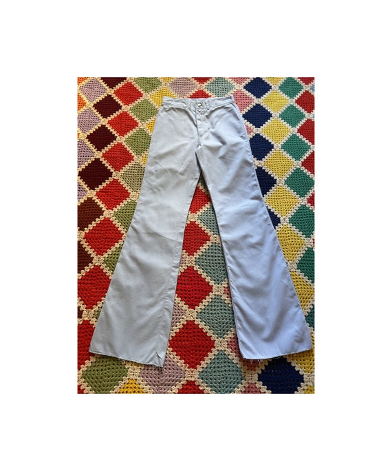 70s COTTON woman STRAIGHT softy TURQUOISE trousers - image 1