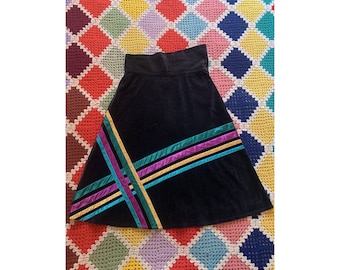 70s super PSYCHEDELIC_RAINBOW high-waisted VELVET maxi SKIRT