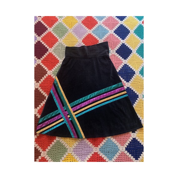 70s super PSYCHEDELIC_RAINBOW high-waisted VELVET… - image 1