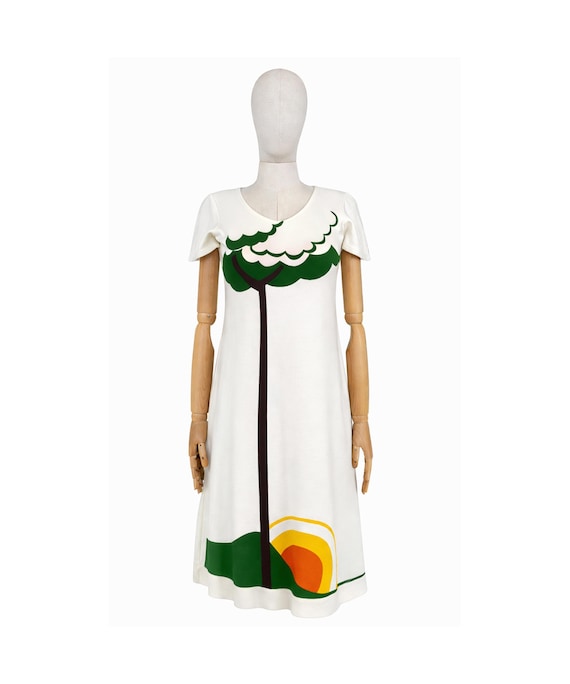70s Krizia Sunset Space-Age Cotton Jersey Maxi Dress