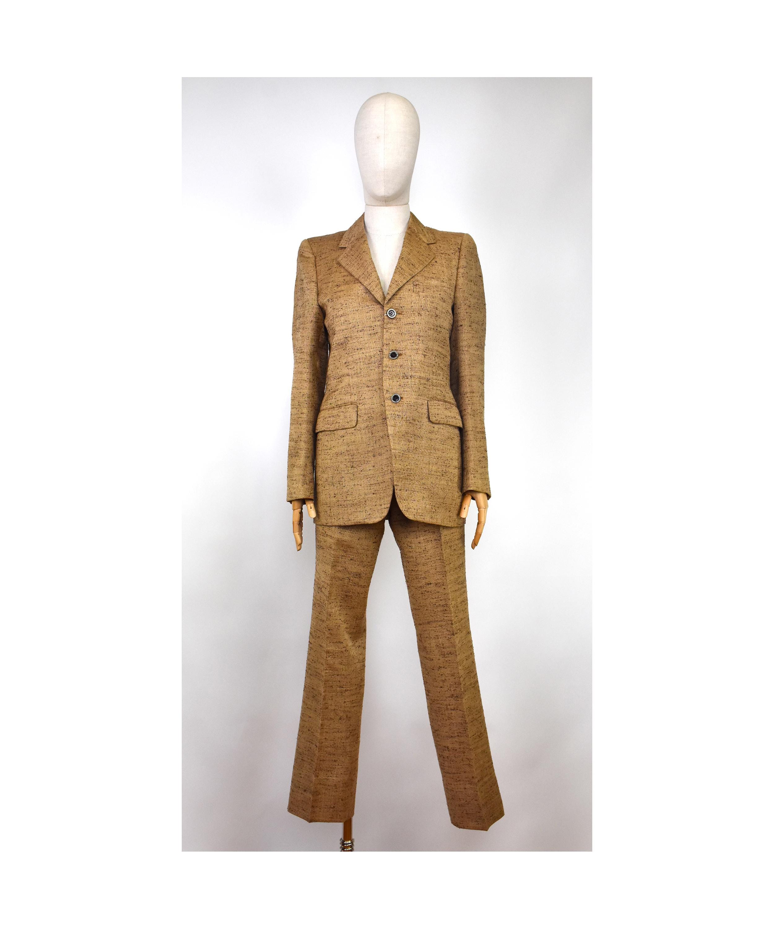 Tailleur femme marron noisette bouclé MARZOTTO années 70