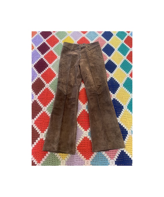 70年代風のレザーフレアブラウンパンツ - Etsy 日本