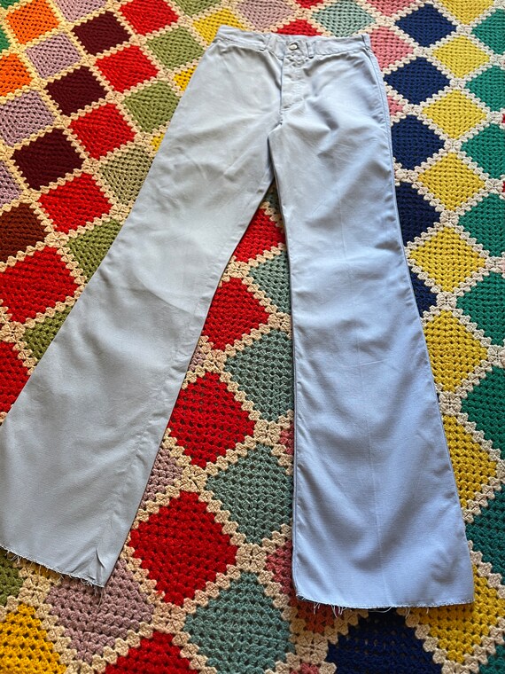 70s COTTON woman STRAIGHT softy TURQUOISE trousers - image 2
