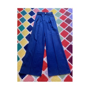 70s DEADSTOCK cotton WOMAN flared BLUE trousers