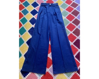 70s DEADSTOCK cotton WOMAN flared BLUE trousers