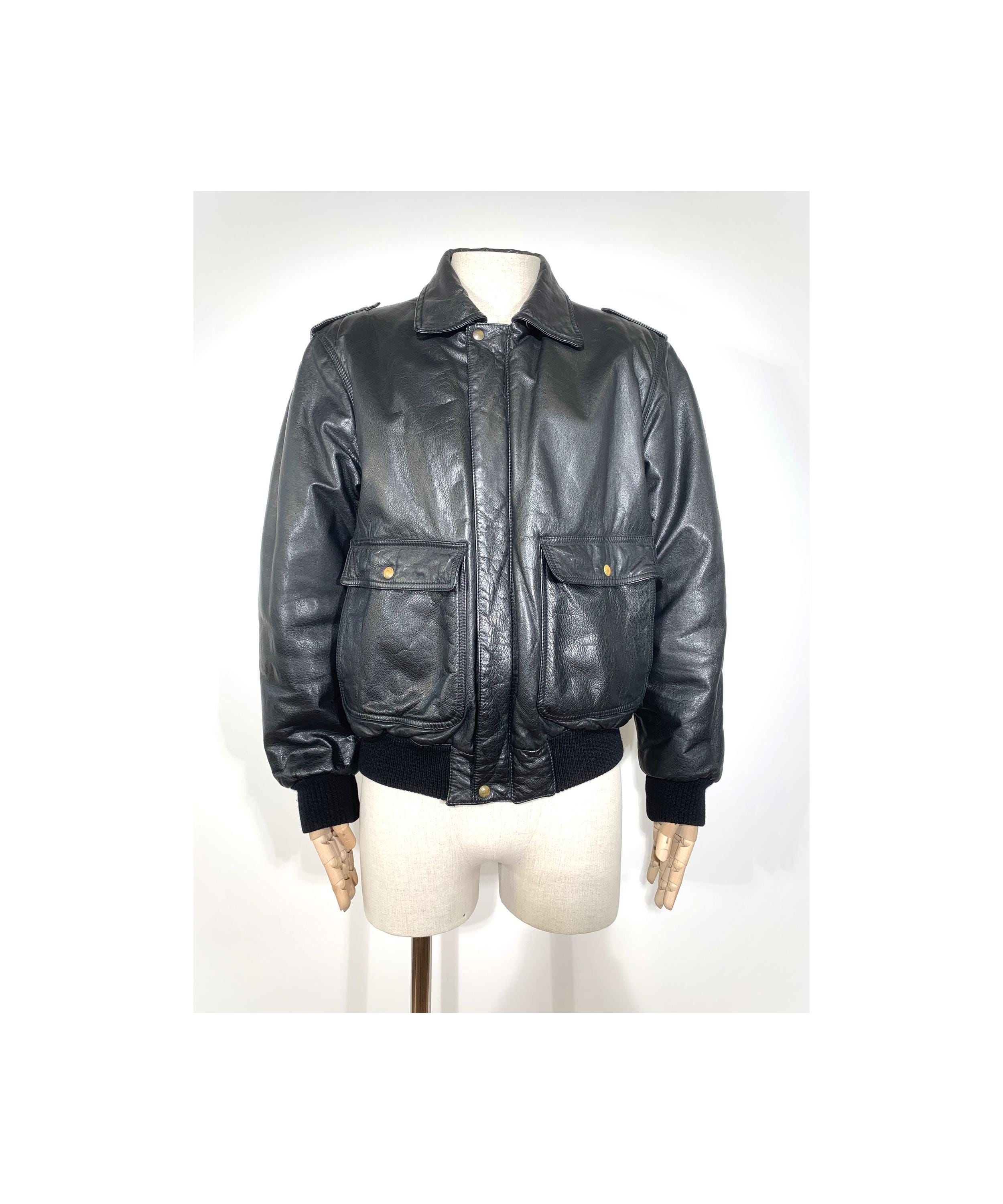 Mens Black Leather Bomber Jacket 80s - Etsy Mens Black Leather Bomber Jacket 80s - Etsy