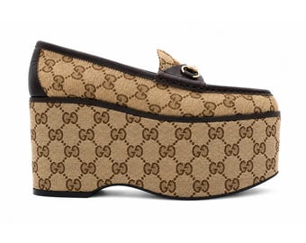 GUCCI Plateau-Keilsandalen aus Monogram Canvas, Größe 37 (EU) / 4 (UK)