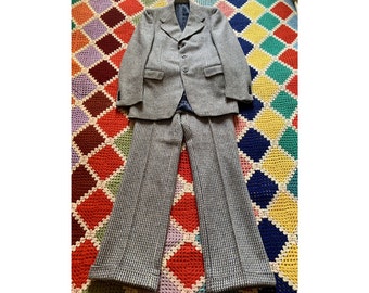 70s PSYCHEDELIC wool BOUCLE' cream/blue UNISEX suit (available in size S and M)