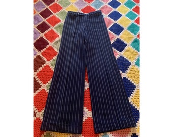 Magnifique pantalon TREVIRA évasé en laine DARK_BLUE PINSTRIPED des années 70