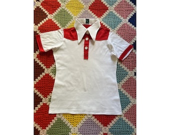 70s SLIM_FIT woman POINTED COLLAR red & white polo shirt