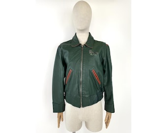 90s CHEVIGNON green leather varsity jacket