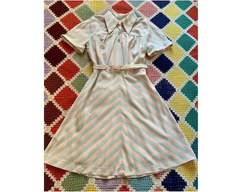 70s wonderful STRIPED pastel cotton POINTED COLLAR dress