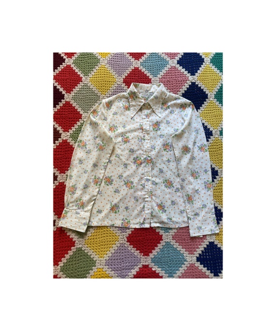 70s FLOREAL/POLKA POIS cotton WOMAN shirt