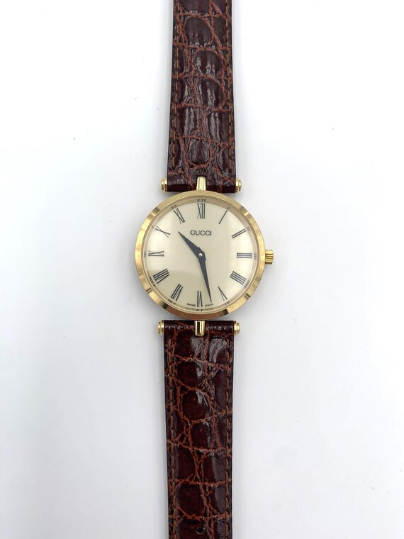 90s GUCCI Deadstock Brown Croco Woman Watch - Etsy
