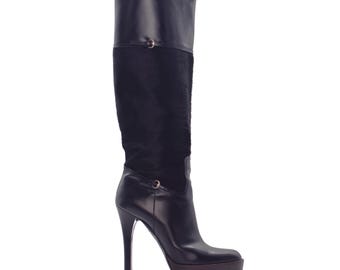 Schwarze GUCCI-Kniestiefel aus Leder von Tom Ford aus den 2000er Jahren, Größe 37 1/2 EU / 4 1/2 UK