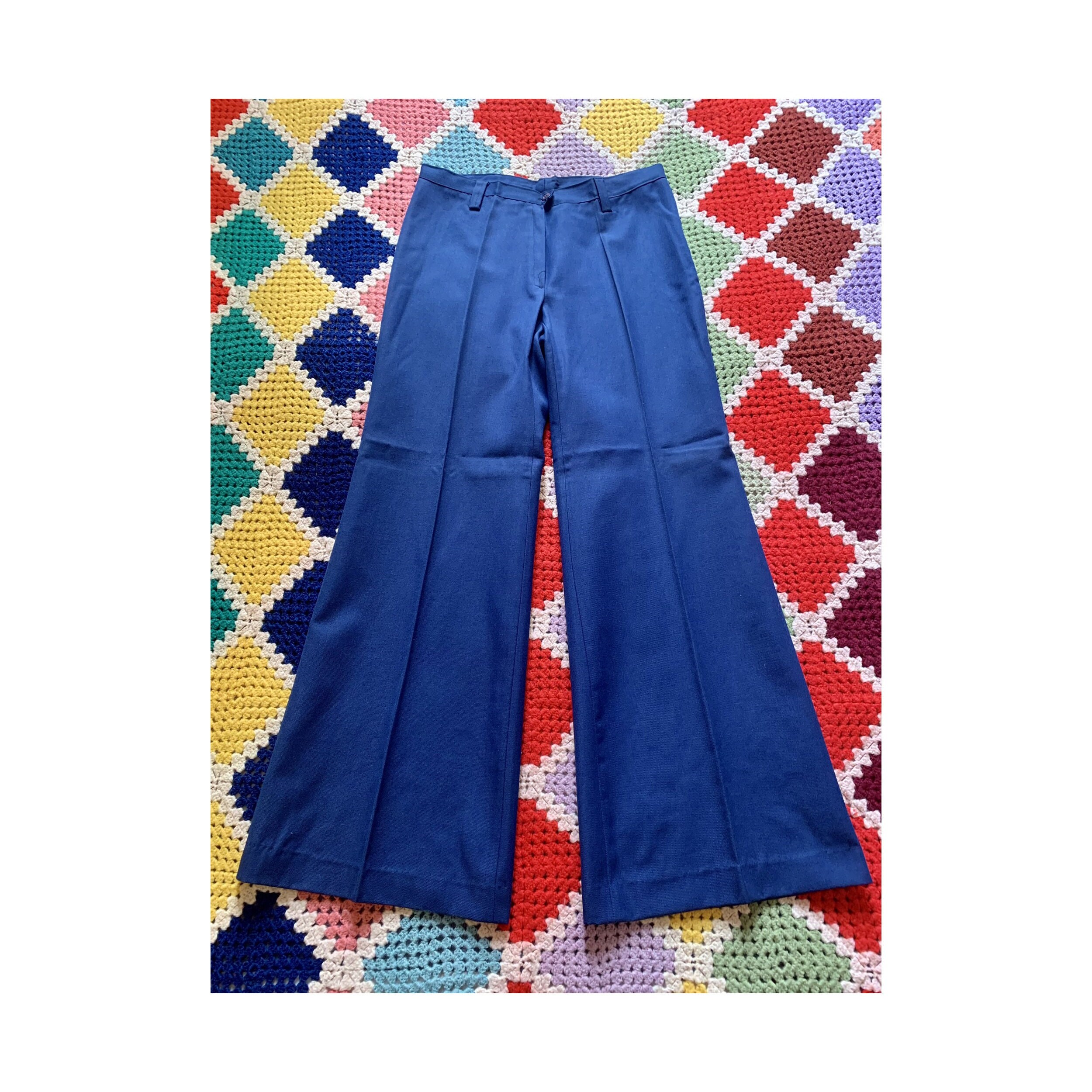 70s DEADSTOCK Wool MAN flared BLUE trousers