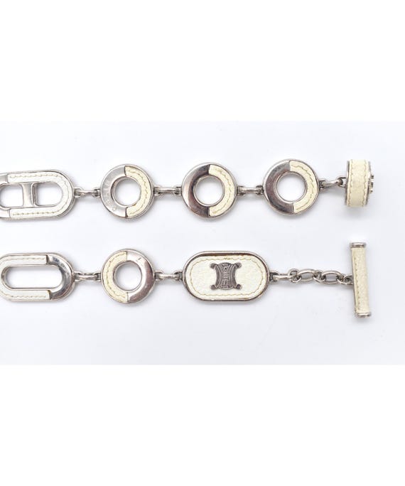 Celine Vintage Triomphe Chain Belt Plated Silver Authentic Celine Vintage Black Patent Leather Gold Buckle  main image 3
