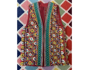 Gilet maxi indien multicolore BOHO_HIPPIE brodé ETHNIC des années 70