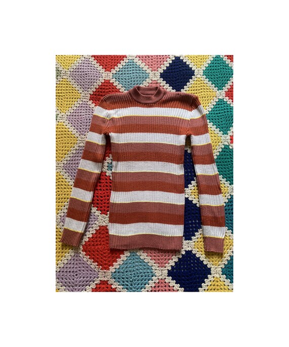 70s STRIPED mixed cotton WOMAN pullover TOP - image 1