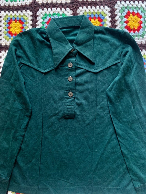 70s DEADSTOCK woman POINTED COLLAR polo shirt - image 3