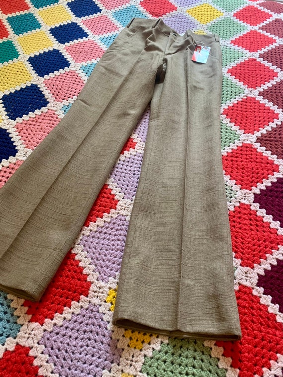 70s DEADSTOCK mud brown LINEN woman FLARED trouse… - image 2