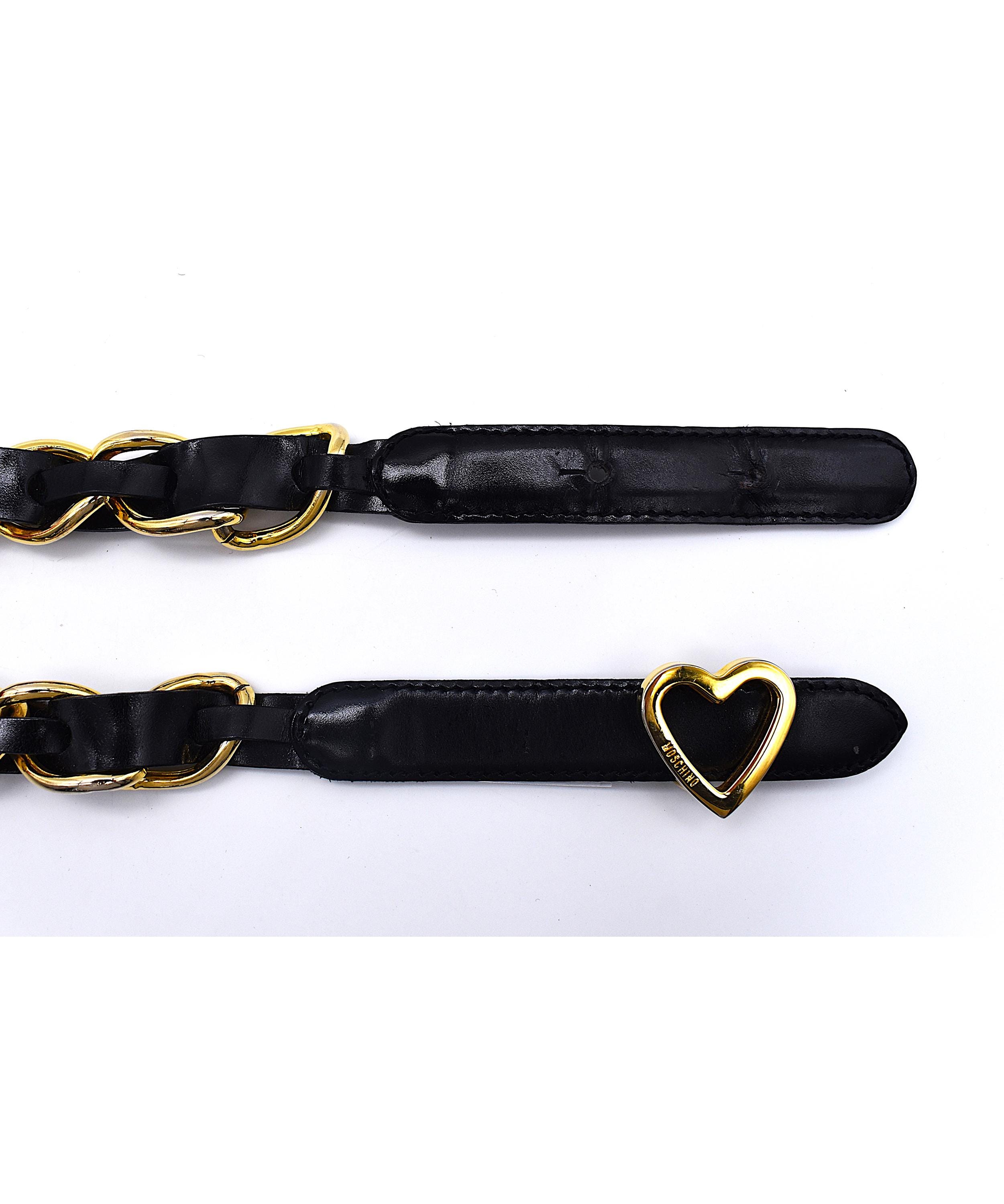 Moschino Black Leather Red Heart Buckle Belt Moschino Vintage Black Belt With Gold Heart Buckle Made in  main image 3
