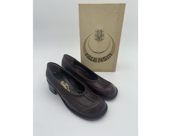 70s deadstock DARK_BROWN leather ROUNDED shoes SIZE 38EU - 5UK