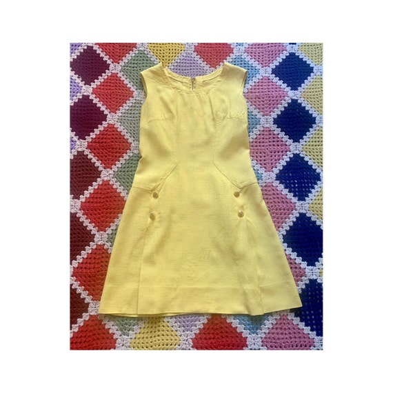 70s lovely BRIGHT_YELLOW cotton DRESS - image 1