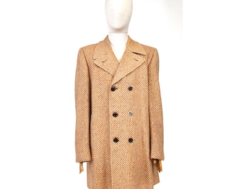 70s Honeycomb double breasted wool man coat