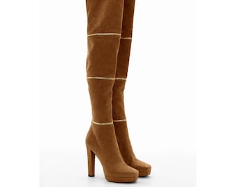 GUCCI beige suede leather knee high boots size 39EU - 6UK