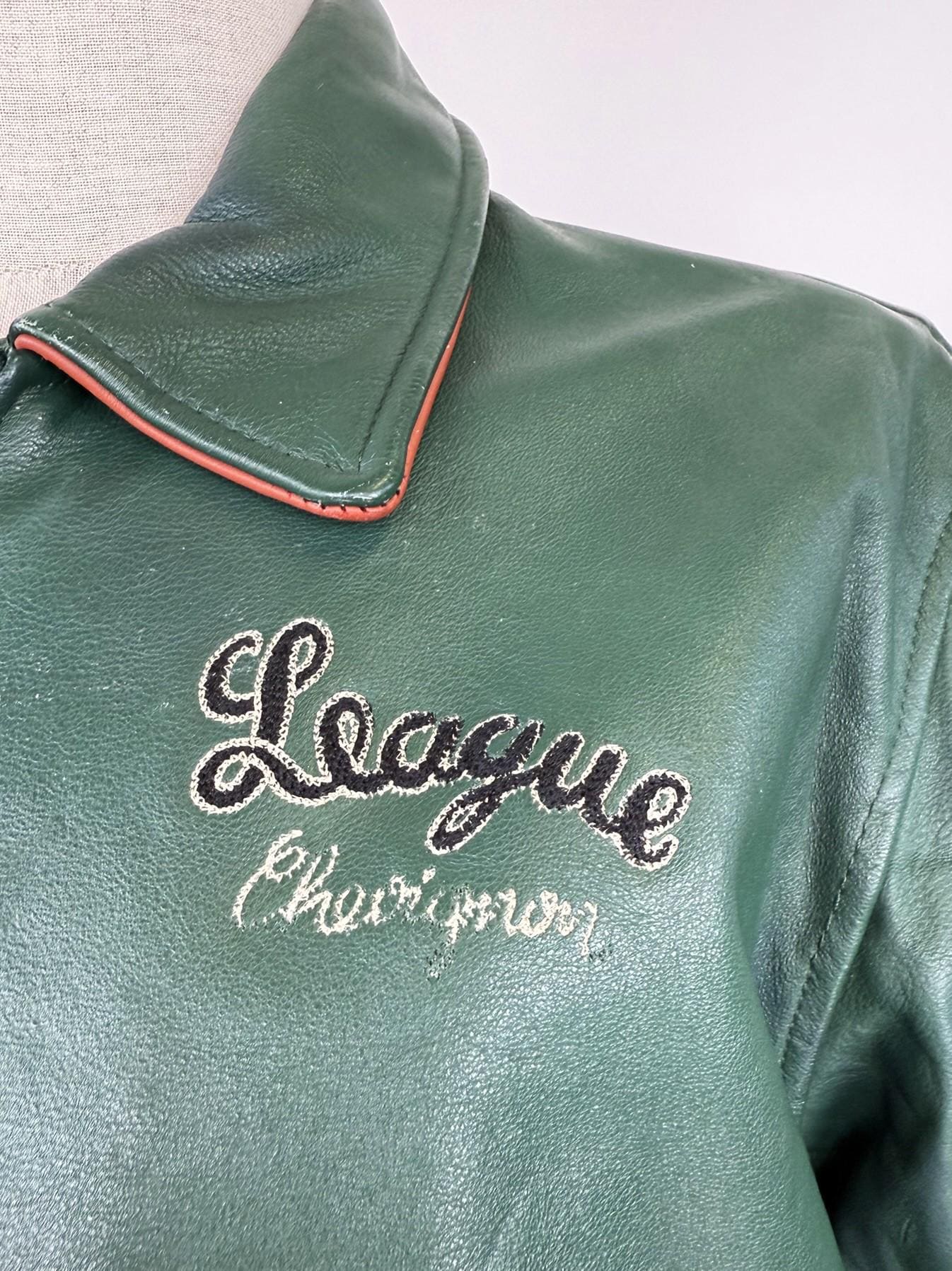 90s CHEVIGNON Green Leather Varsity Jacket - Etsy