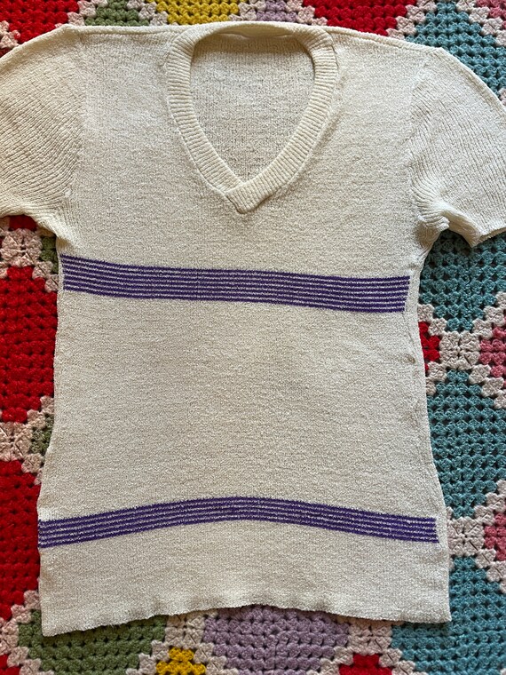 70s lovely V_NECK slim fit COTTON bouclé TOP - image 3