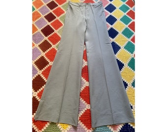 70s Wonderful DARK_BLUE Wool PINSTRIPED Man Flared TREVIRA