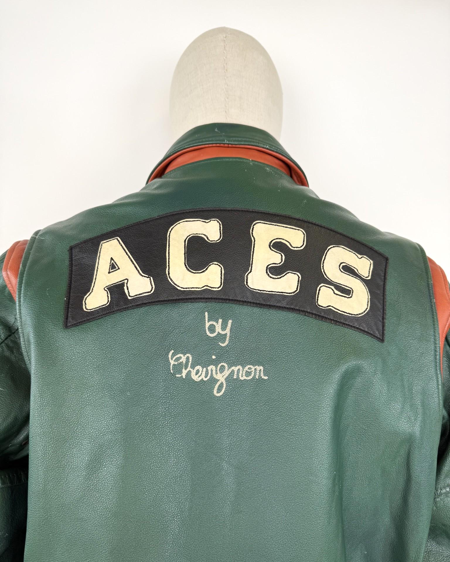 90s CHEVIGNON Green Leather Varsity Jacket - Etsy