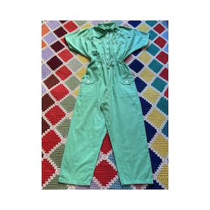 70s GORGEOUS light green COTTON workwear JUMPSUIT