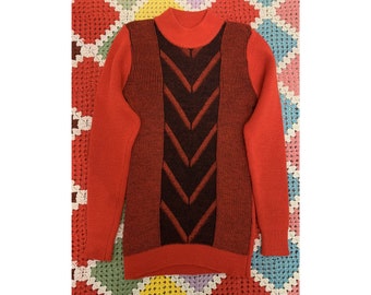 70s spicy red HIGHNECK psychedelic SLIM wool PULLOVER
