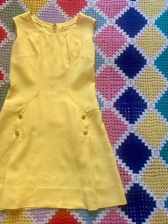 70s lovely BRIGHT_YELLOW cotton DRESS - image 2
