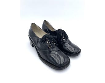 70s deadstock PATENT_LEATHER black BOWLING_MOCASSINS size 37EU - 4UK
